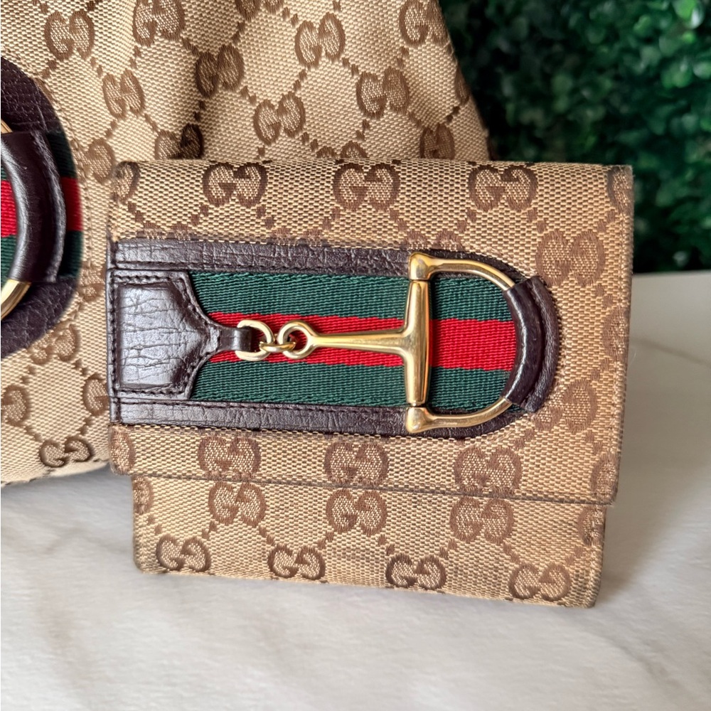 Gucci Horsebit Monogram Brown and Tan Shoulder Hobo Bag with Wallet Bundle - Picture 14 of 16